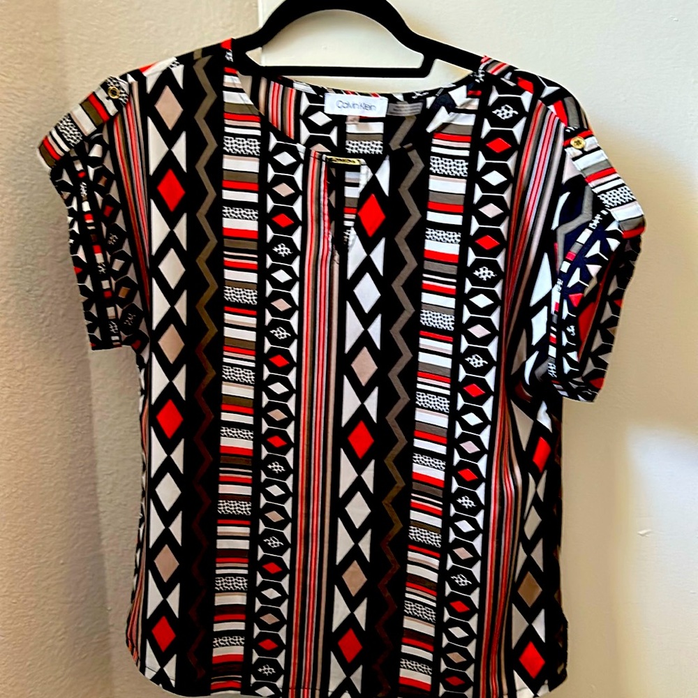 Calvin Klein- black, white and red blouse.